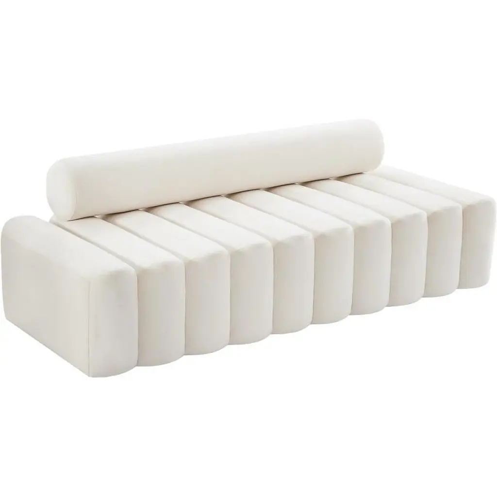Pemberly Row Modern Contemporary Upholstered Cream Velvet Sofa Living Room