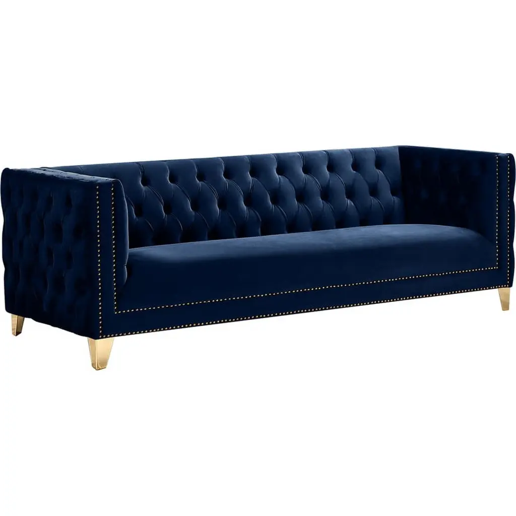 Pemberly Row Upholstered Contemporary Velvet and Iron Sofa Navy Modern