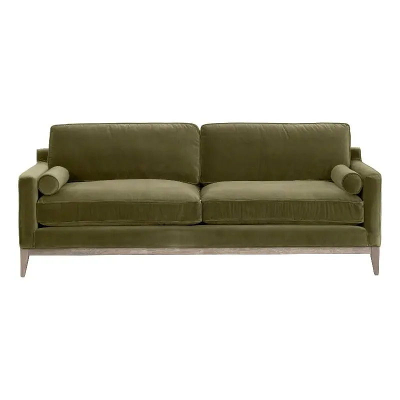 Parker 86 Post Modern Olive Green Velvet Sofa Gray Oak Star International