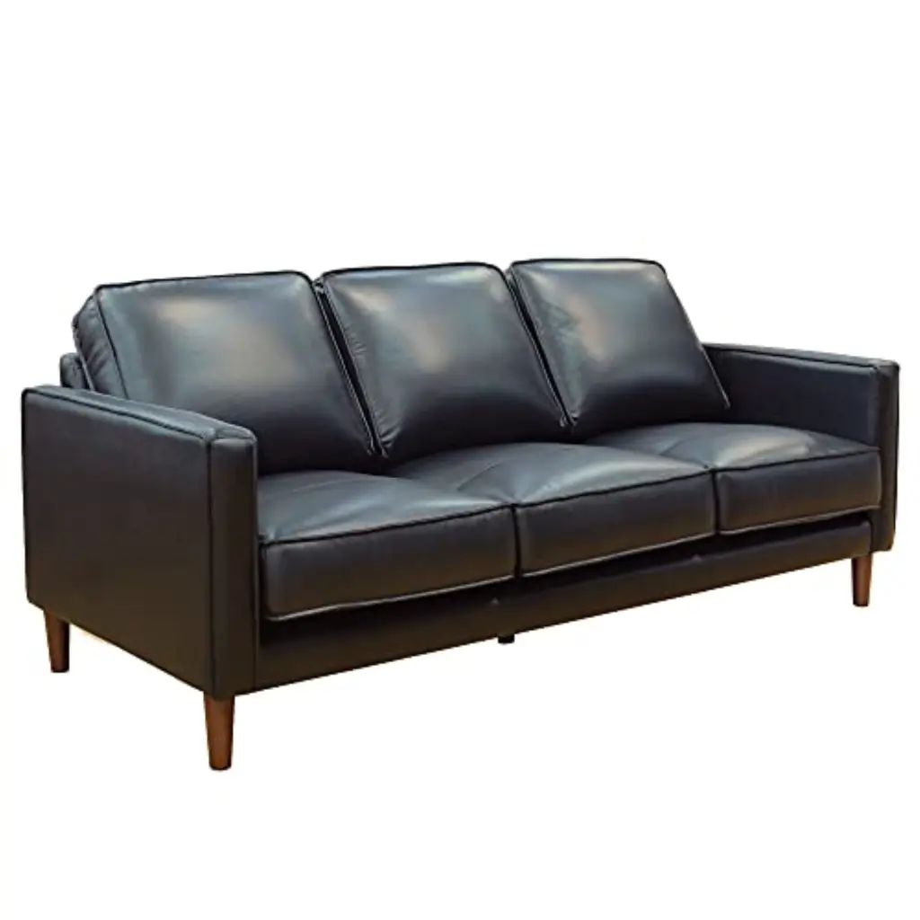 Sunset Trading Prelude 79 Contemporary Top-Grain Leather Sofa Black - Elegant Living Room Sofa