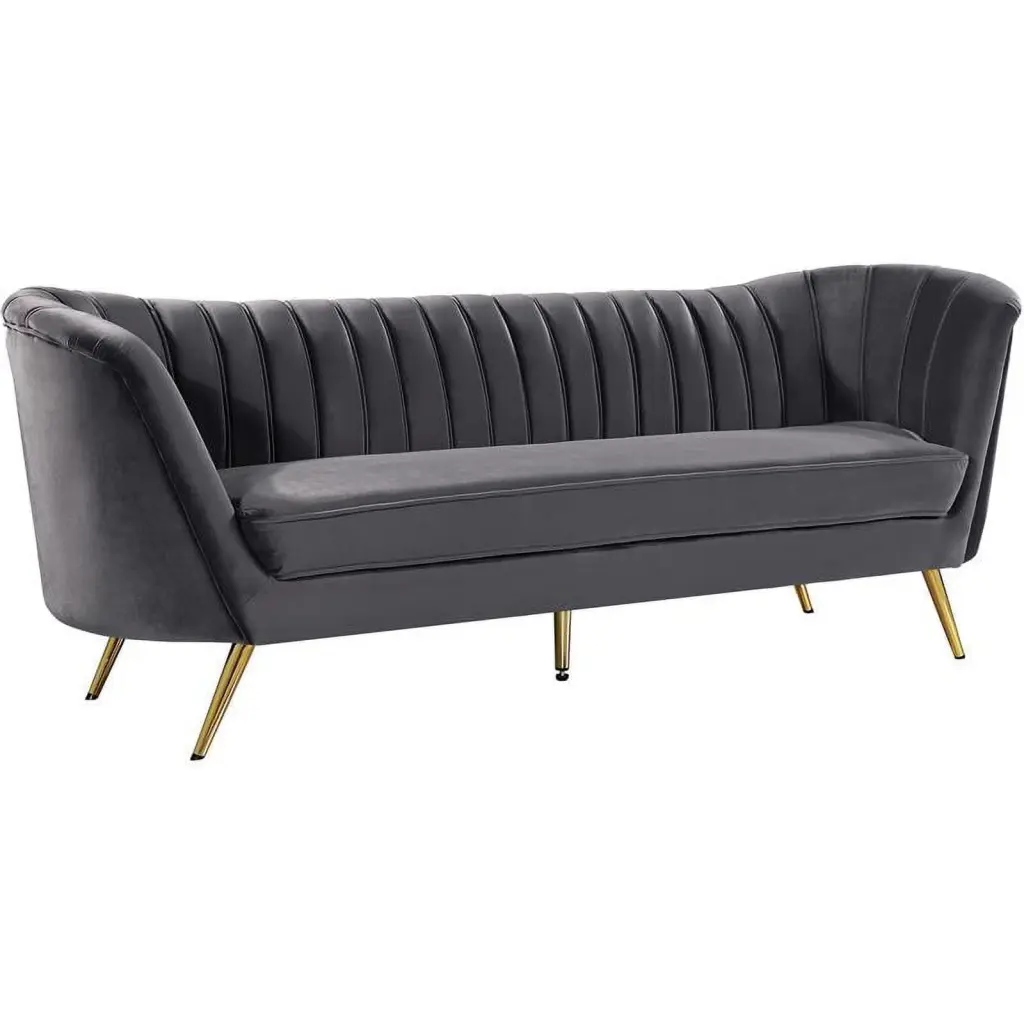 Maklaine Contemporary Gray Velvet Sofa Deep Channel Tufting Modern Design