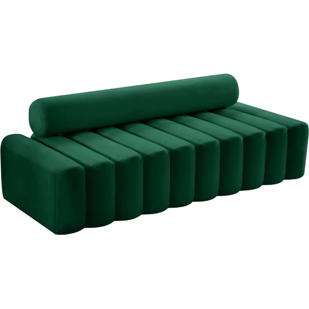 Maklaine Contemporary Green Velvet Sofa Deep Channel Tufting Modern Design