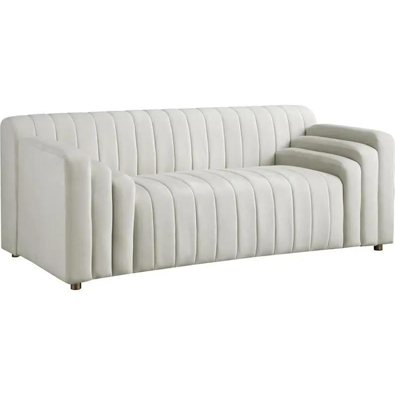 Maklaine Upholstery Contemporary Velvet and Metal Loveseat Cream Gold Modern Living Room