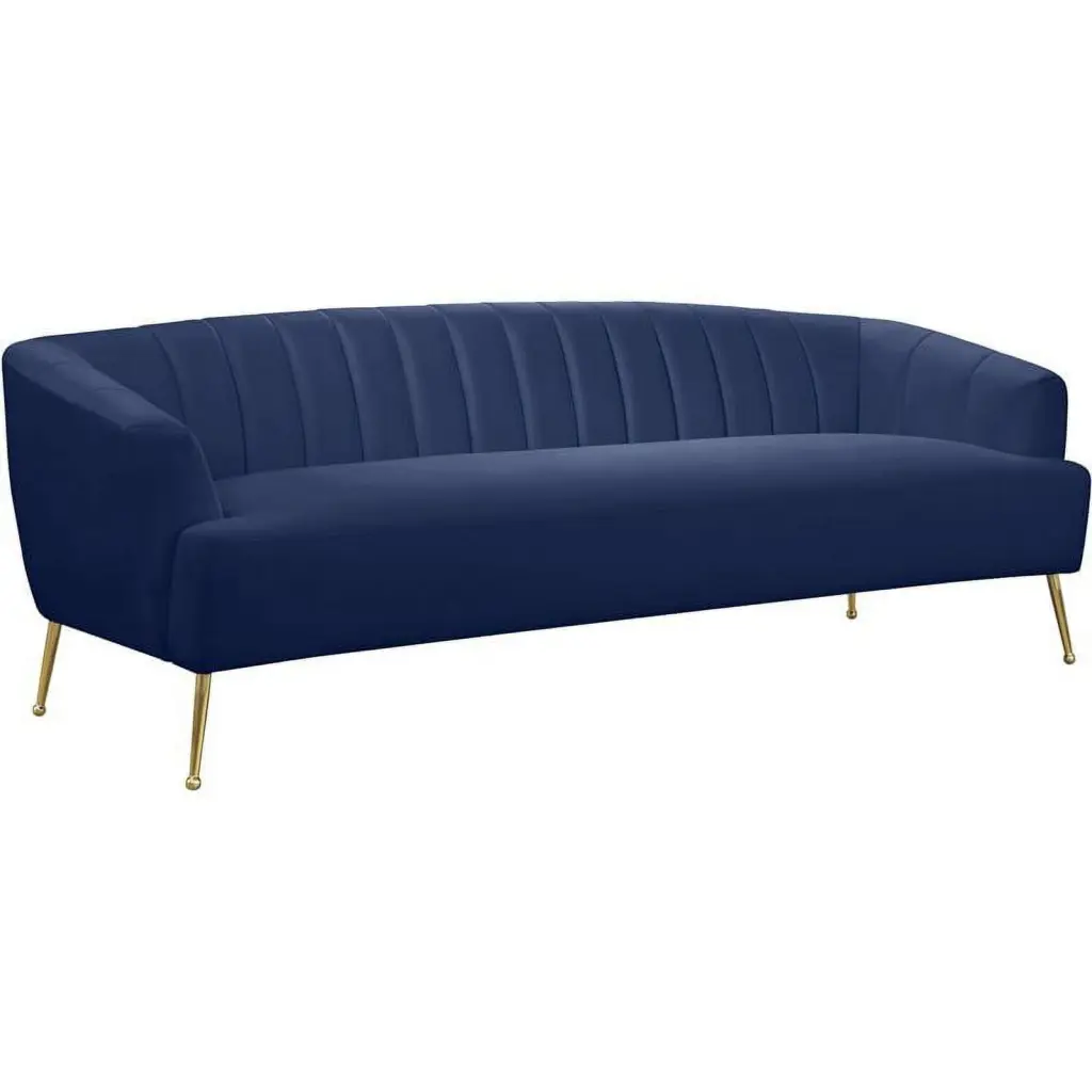Pemberly Row Contemporary Navy Velvet Upholstered Sofa Modern Design