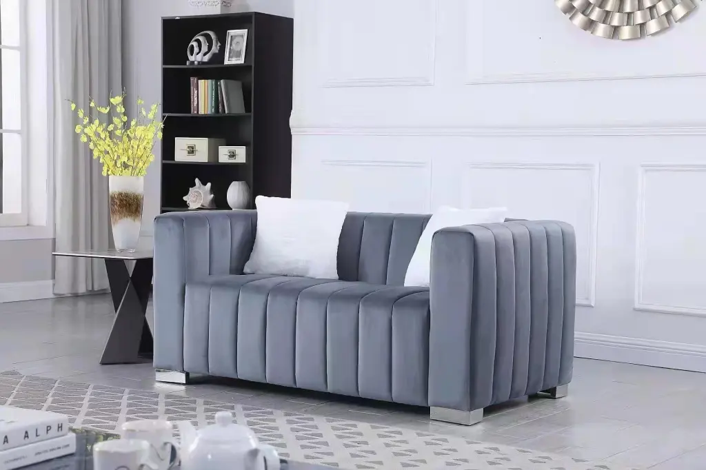 Modern Grey Channel Sofa Loveseat Chesterfield Inspired Contemporary Design Wobythan