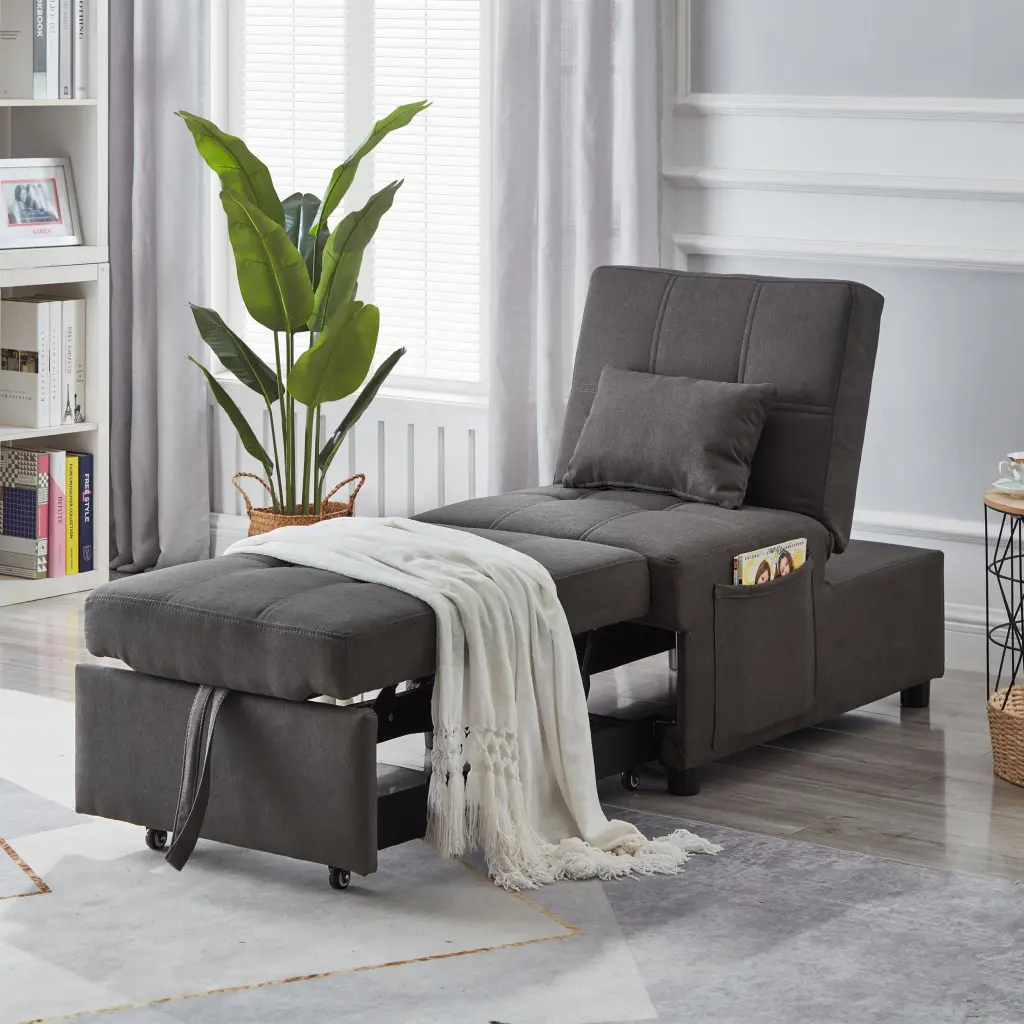 Homiyad Grey Linen Fabric Recliner Chair Bed Living Room Bedroom