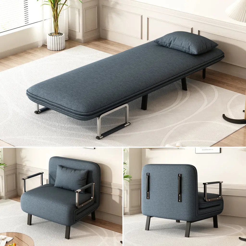 Convertible Chair Bed Tri-Fold Sofa Bed Adjustable Backrest and Pillow Sturdy Steel Frame Comfortable Sleeper Chair Home O...