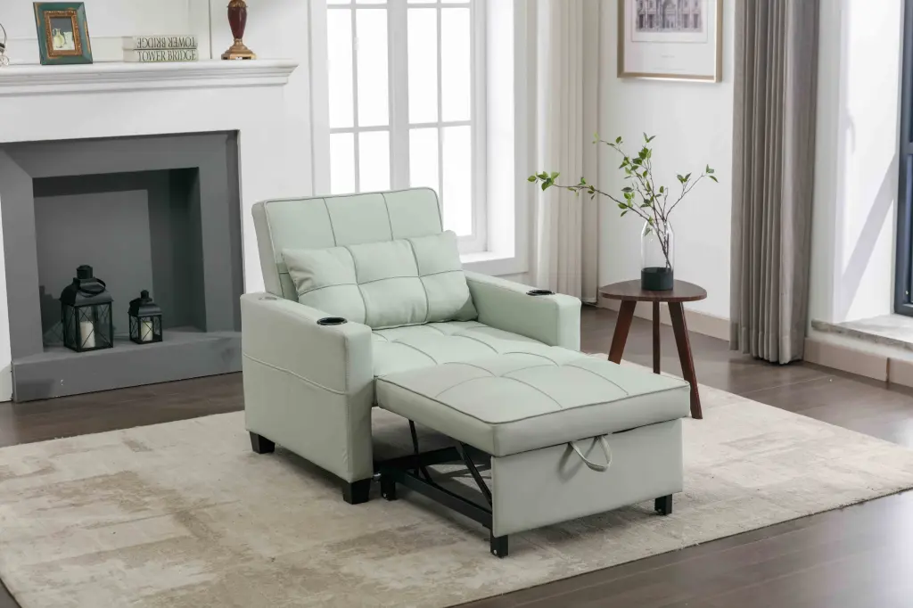 Green Leather Futon Chair Bed Convertible 3--1 Pull Out Sleeper USB Ports DOLIHOME