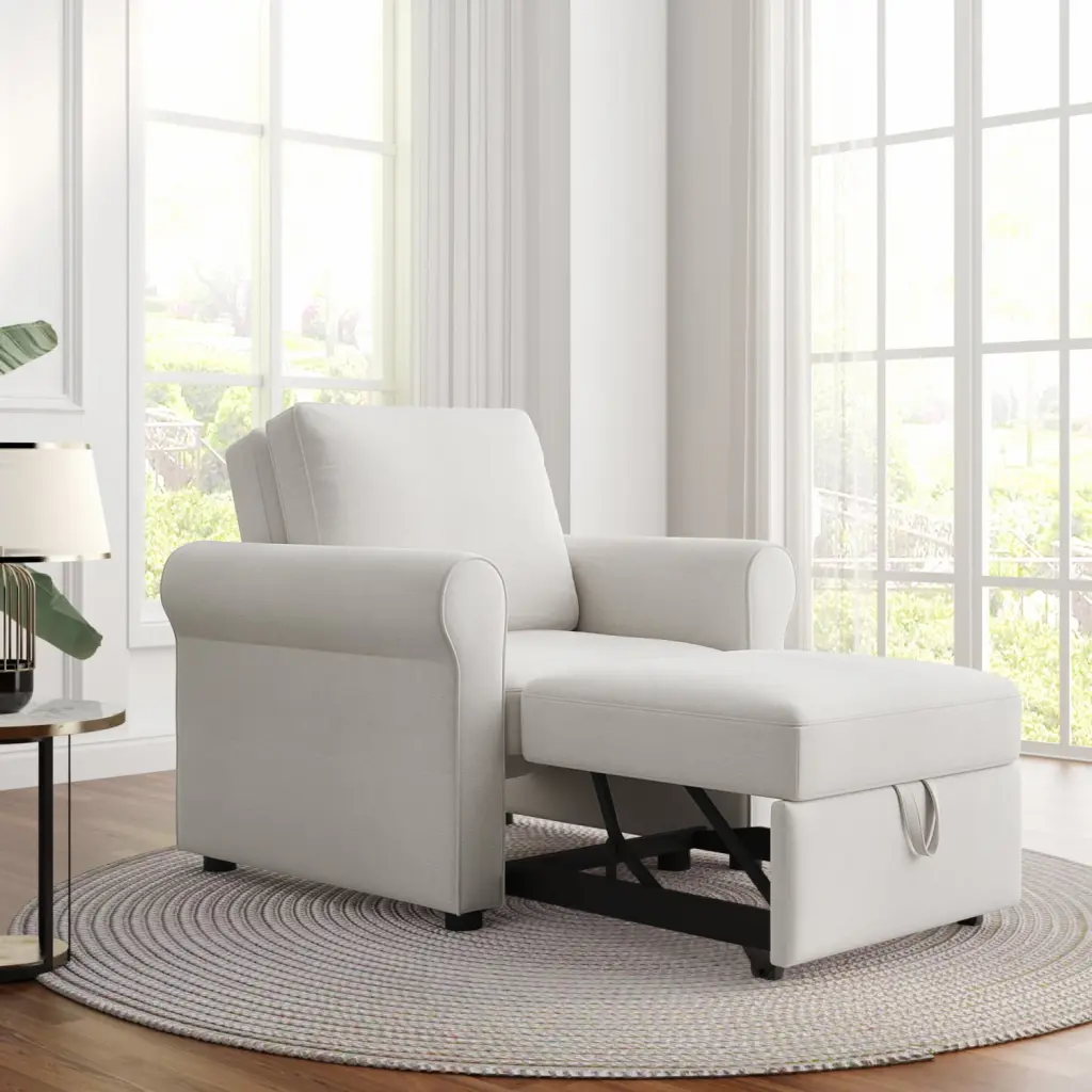 Beige 3--1 Convertible Sleeper Chair Adults Modern Multi-Function Furniture Ponnky