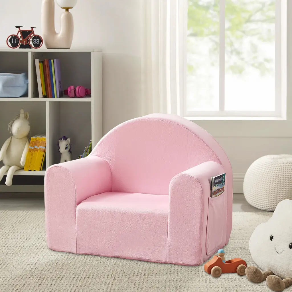 Ulax Furniture Kids Sofa Couch Children Flip-Out Chair 2--1 Toddler Convertible Sofa Pink