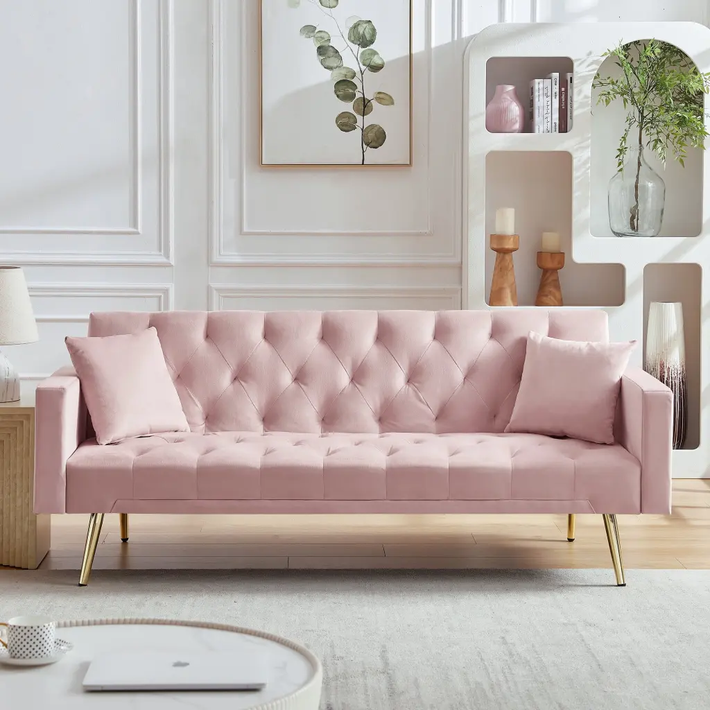 Pink Convertible Folding Futon Sofa Bed Sleeper Sofa Couch Compact Living Space OMCCHK