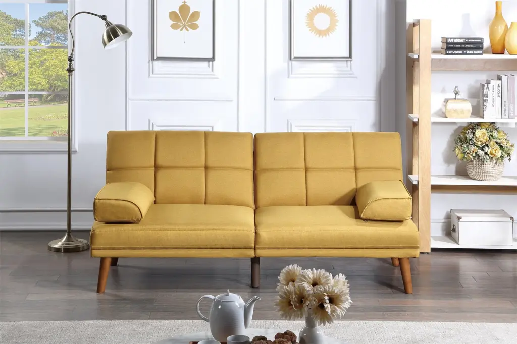 Modern Convertible Sofa Bed Recliner Loveseat Tufted Upholstered Sleeper Solid Wood Legs Mustard ARCTICSCORPION