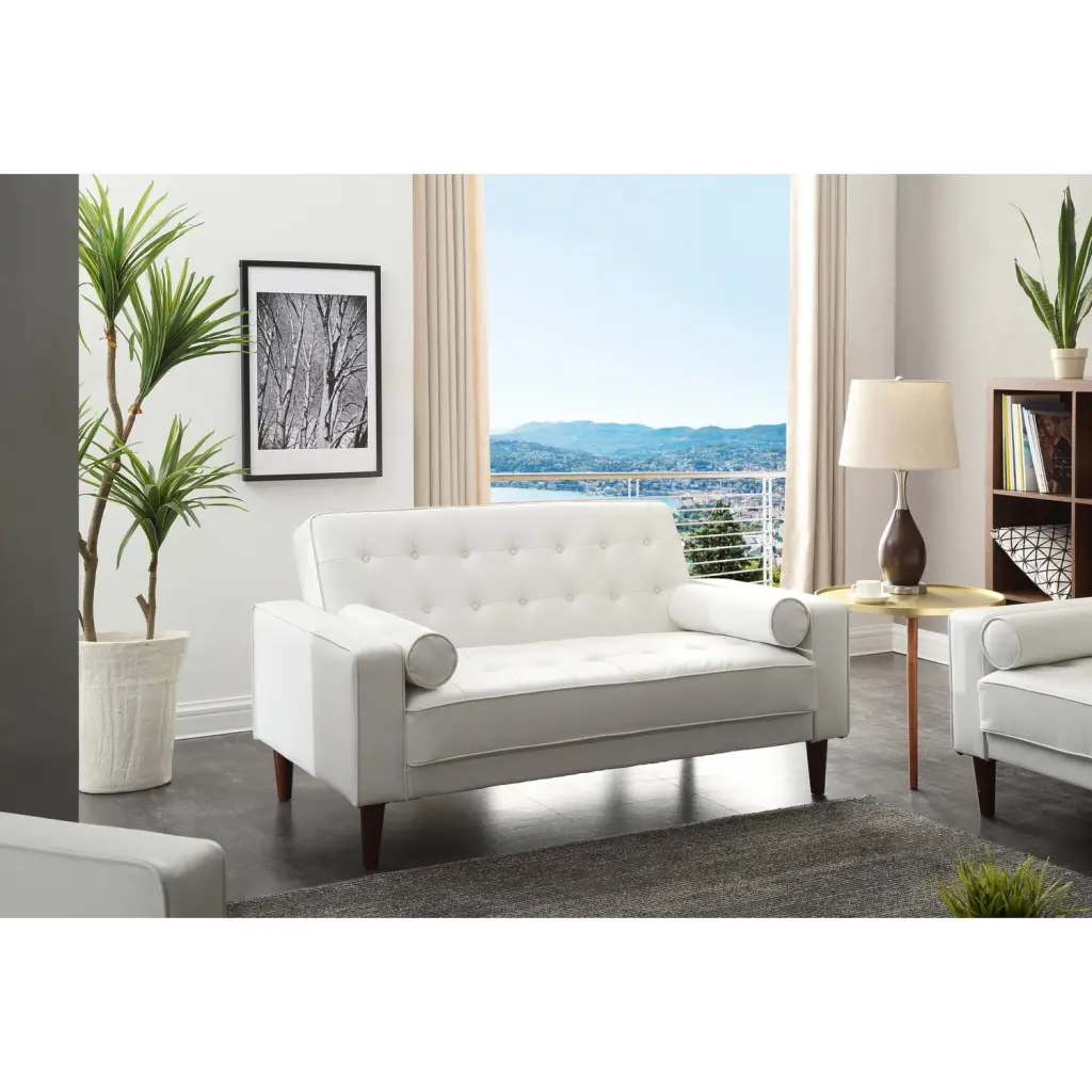 Homestock Antique White Loveseat Bed Convertible Sofa 2 Boxes