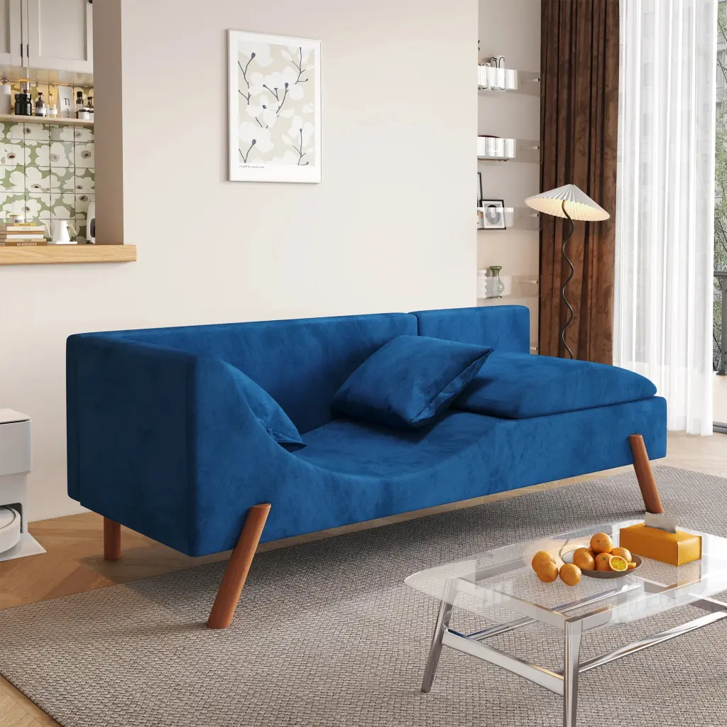 Cut-and-Fill Chaise Longue Convertible Multifunctional Loveseat Sofa Blue unknown