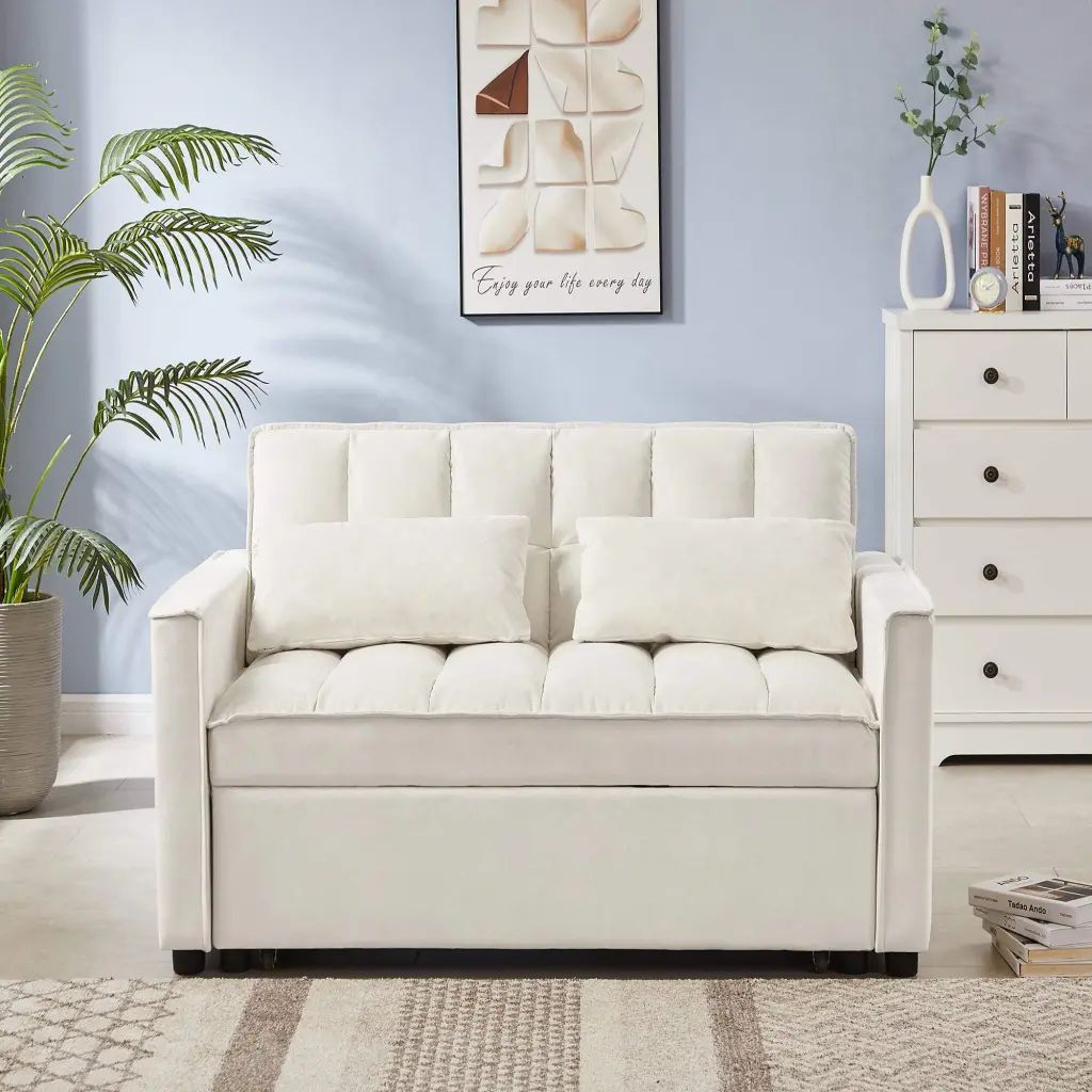 Off White Velvet Loveseat Sofa Bed Modern Style unknown