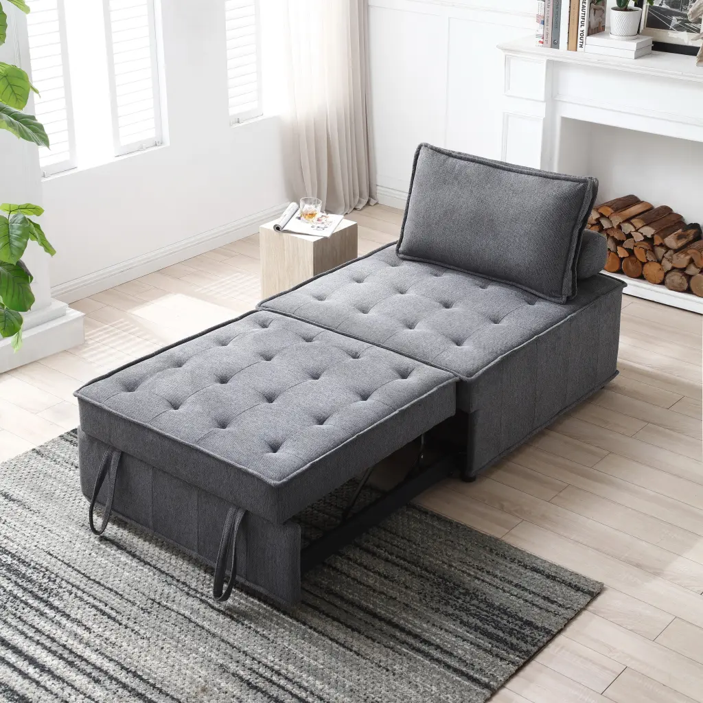 Multipurpose Linen Fabric Ottoman Pull Out Sofa Bed Dark Grey CNCJ