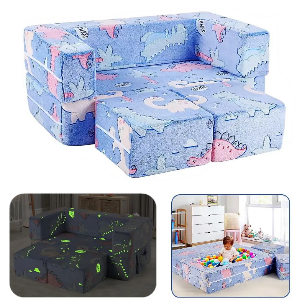 Arlopu Kids Couch Modular Toddler Sofa Baby Convertible Glow Dark Girls Boys