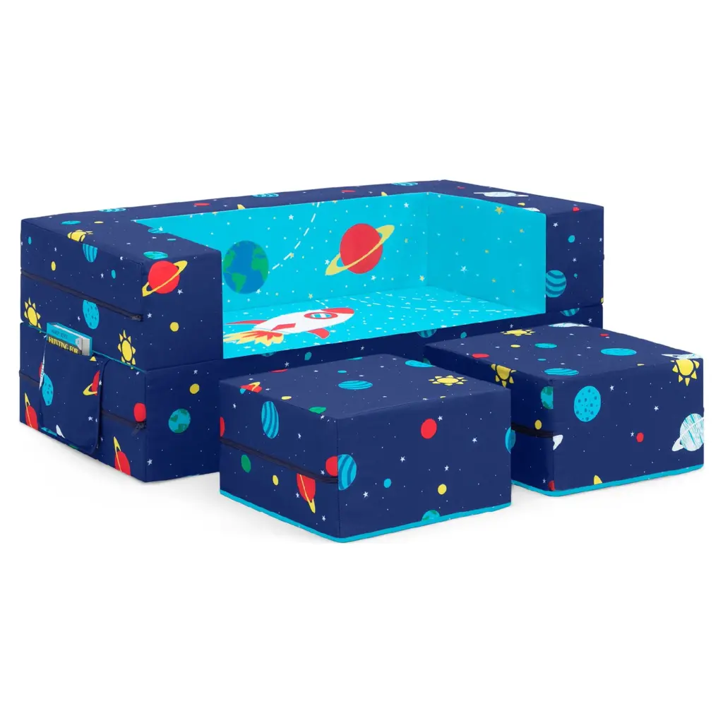 Delta Children Convertible Sofa Play Set Modular Foam Couch Flip Out Lounger Ottomans Spaceship
