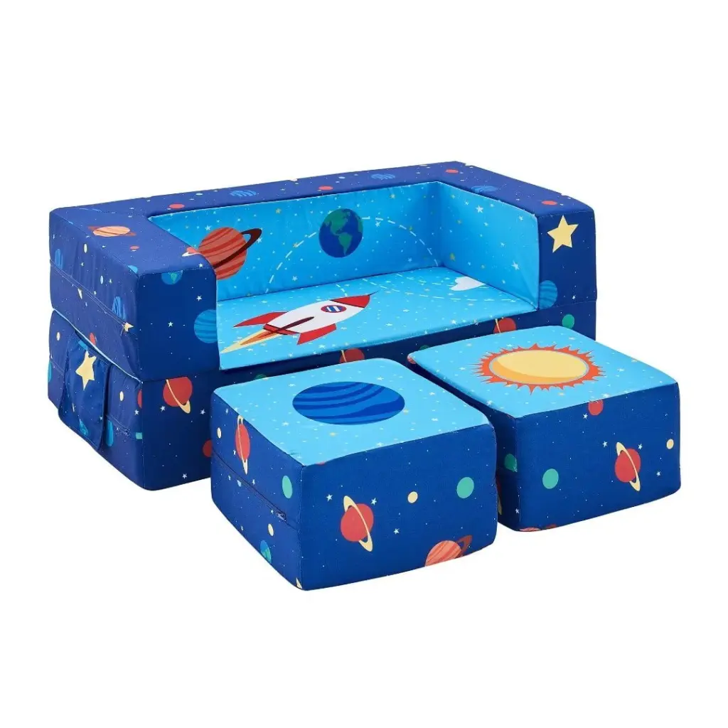 Iwicker Modular Kids Chair Convertible Flip Sofa Couch Blue Toddlers Playroom