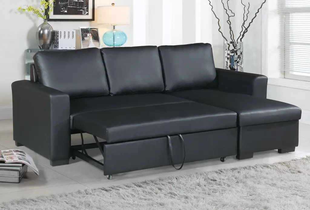 Modern Black Faux Leather Convertible Sectional Sofa Set Pull-Out Bed Amazing Choice