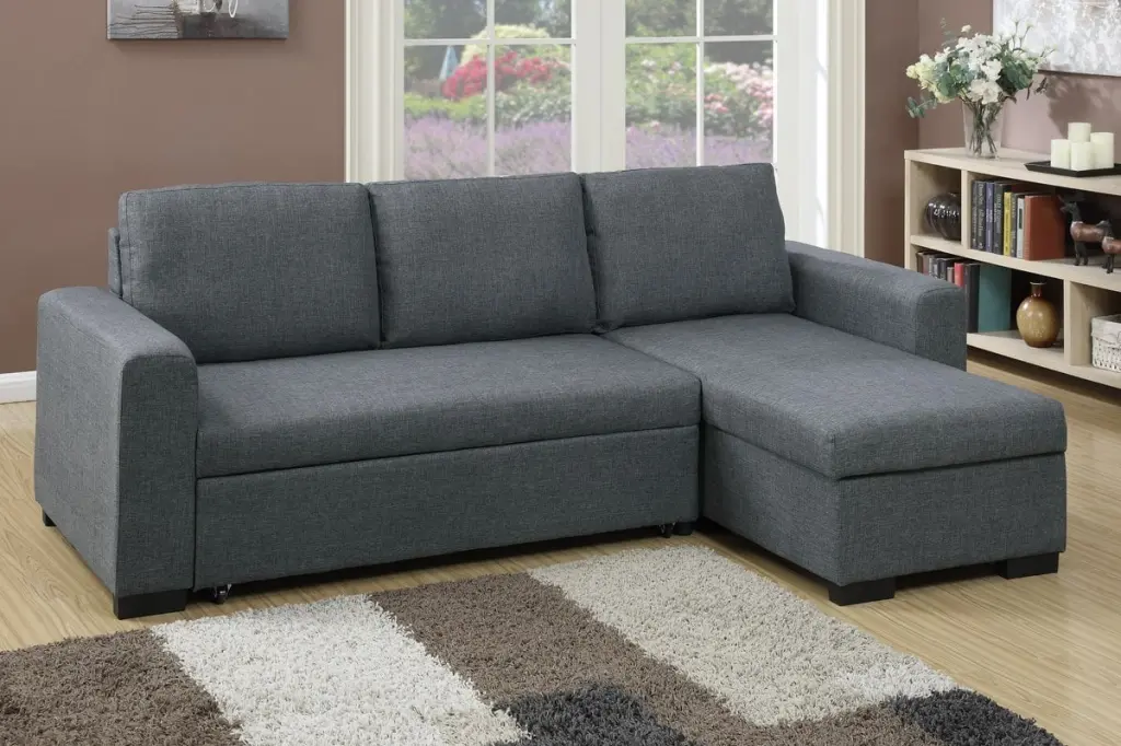 Modern Blue Grey Convertible Linen-Like Fabric Sectional Sofa Set Amazing Choice