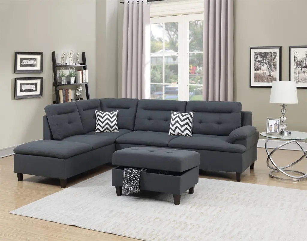 Convertible Sectional Sofa Storage Ottoman and Chaise Charcoal Grey ARCTICSCORPION