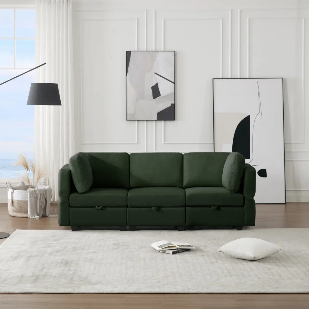 DeeHome Oversized Green Modular Sectional Convertible Fabric Sofa Set Storage Seats