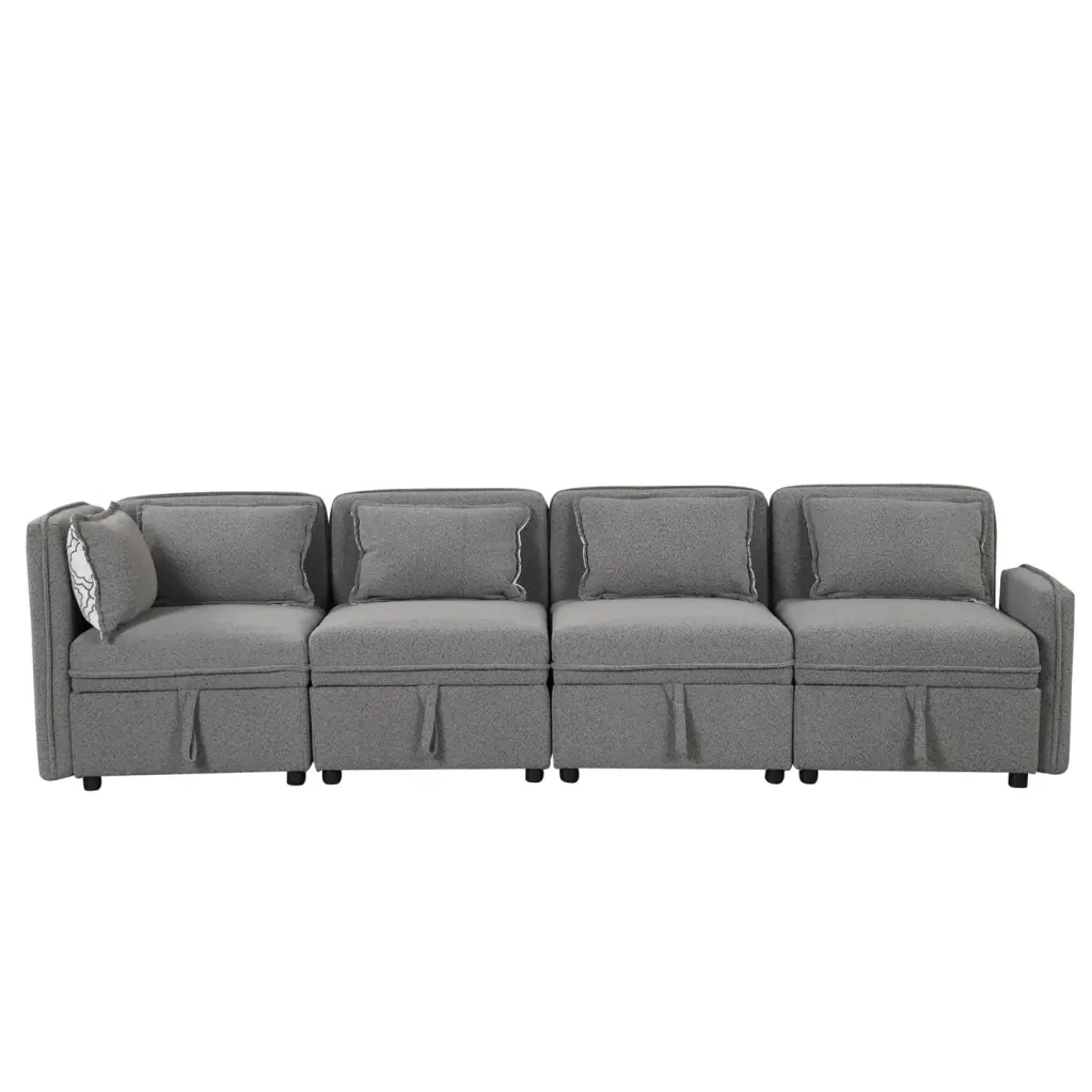 Convertible Modular Minimalist Gray Sofa 122.8-inch 4-Seater Chenille Fabric HATNOKIL