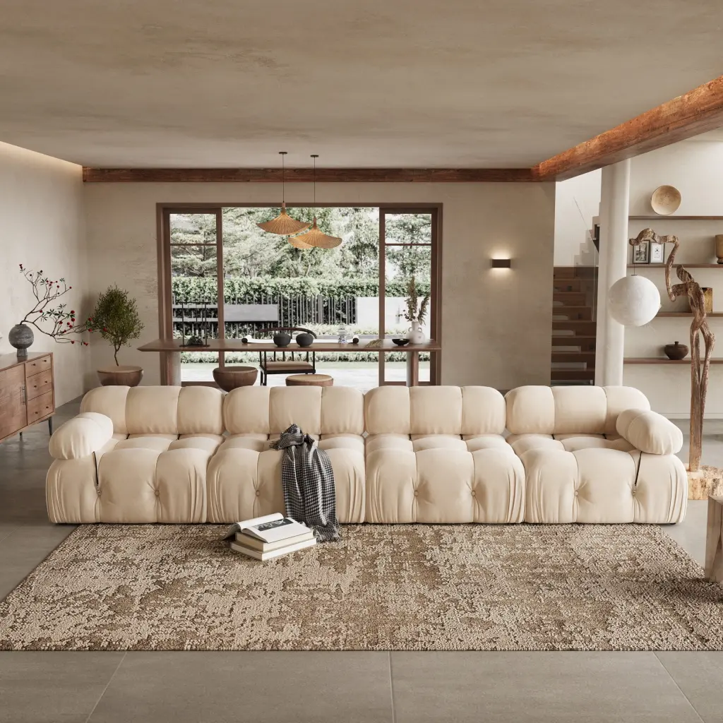 Indecor Home Modern Velvet 4 Seater Convertible Sectional Sofa Tan Living Room Indecor Home (INDHG)