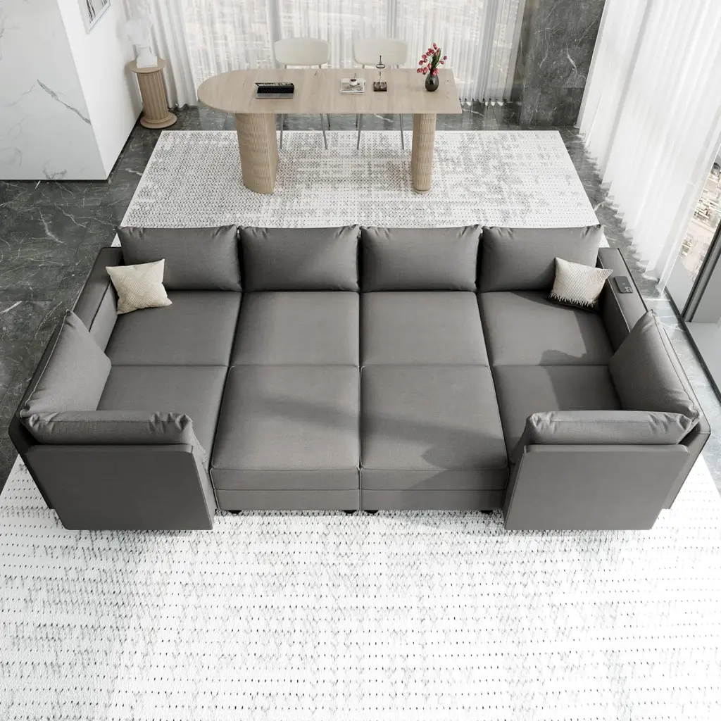 Modular Sectional Sleeper Sofa Convertible L Shaped Couch 6 Extra Deep Seats and 2 Storage Ottomans LLappuil