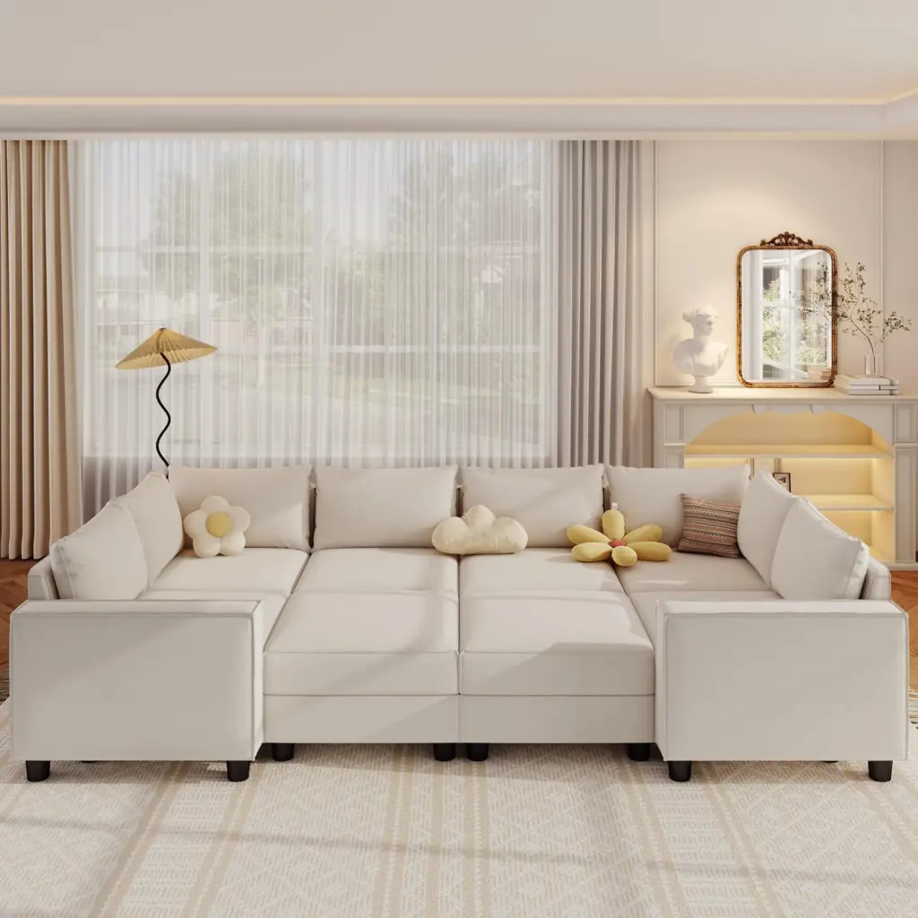 Modular Sectional Sleeper Sofa Convertible L Shaped Couch 6 Extra Deep Seats and 2 Storage Ottomans LLappuil