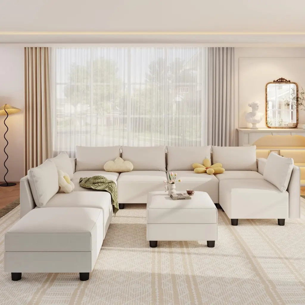 Modular Sectional Sofa Convertible L Shaped Couch 7 Extra Deep Seats and 2 Storage Ottomans LLappuil