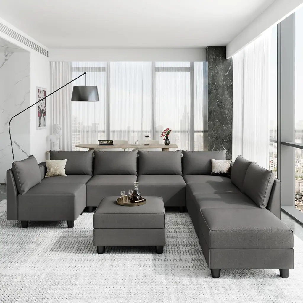 Modular Sectional Sofa Convertible L Shaped Couch 7 Extra Deep Seats and 2 Storage Ottomans LLappuil