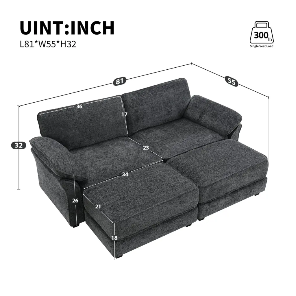 Miekor 4-Seat Modular Convertible Sectional Sofa Bed Set Ottoman Deep-Seat Loveseat
