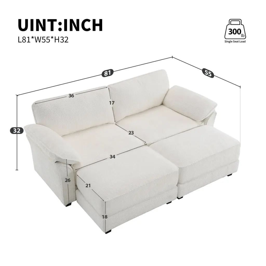 Miekor 4-Seat Modular Convertible Sectional Sofa Bed Set Ottoman Deep-Seat Loveseat