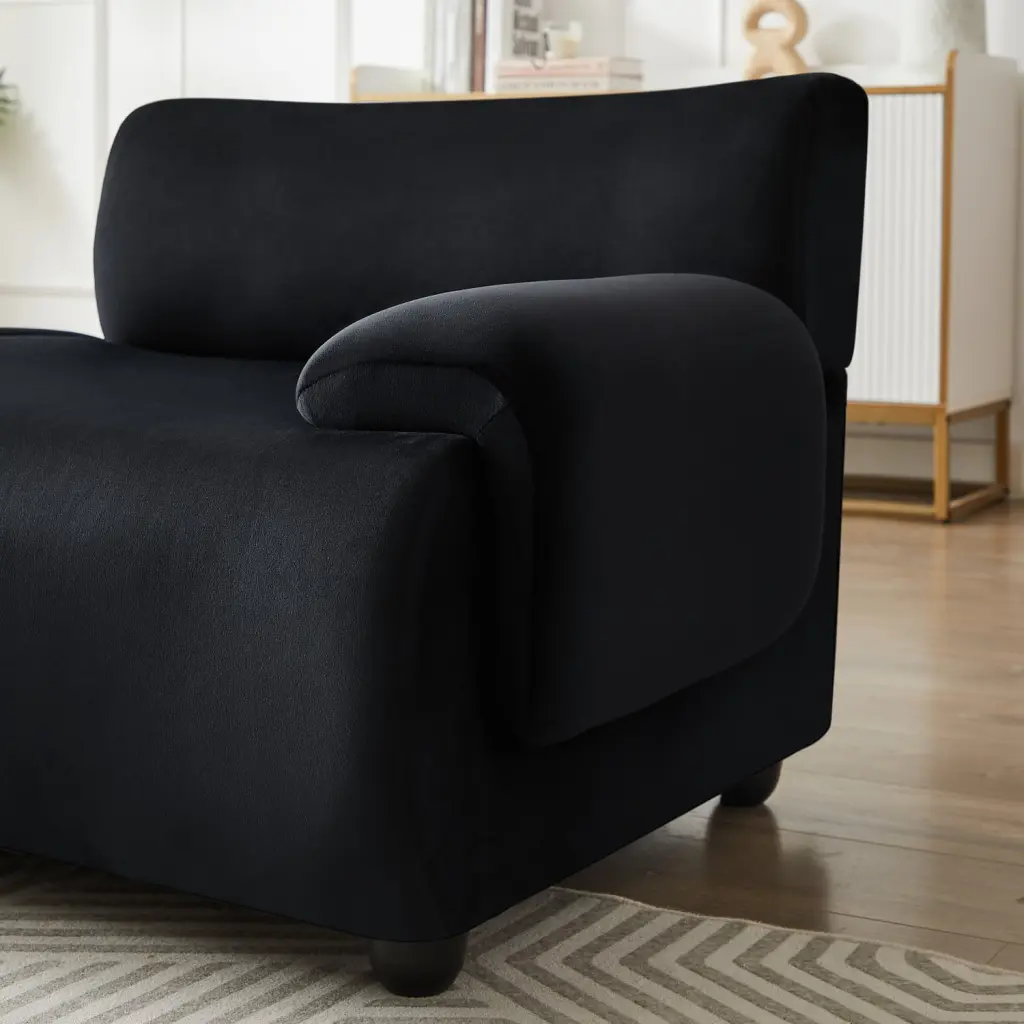 Miekor Furniture 105 Lambswool Large 3 Seater Couch Modular L Shaped Convertible Sectional Sofa Movable Ottoman Black