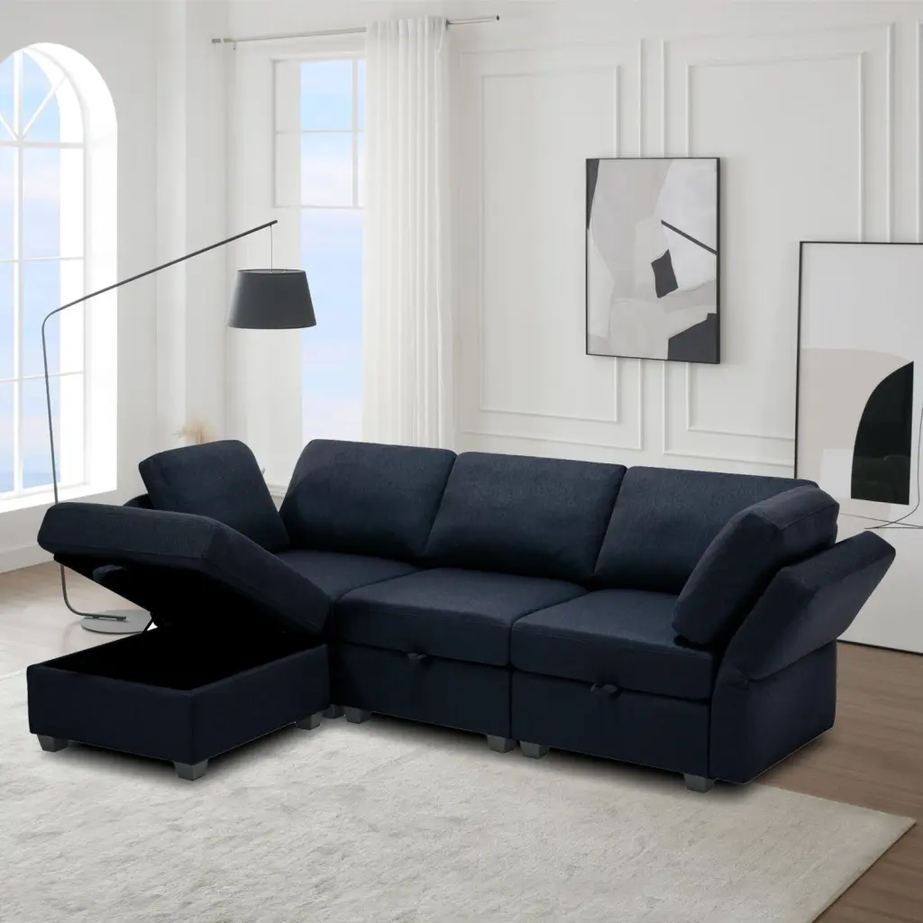 Miekor Furniture Convertible Sectional Sofa Chaise L Shaped Modular Sofa Couch Storage Seats Adjustable Arms and Backs Blu...