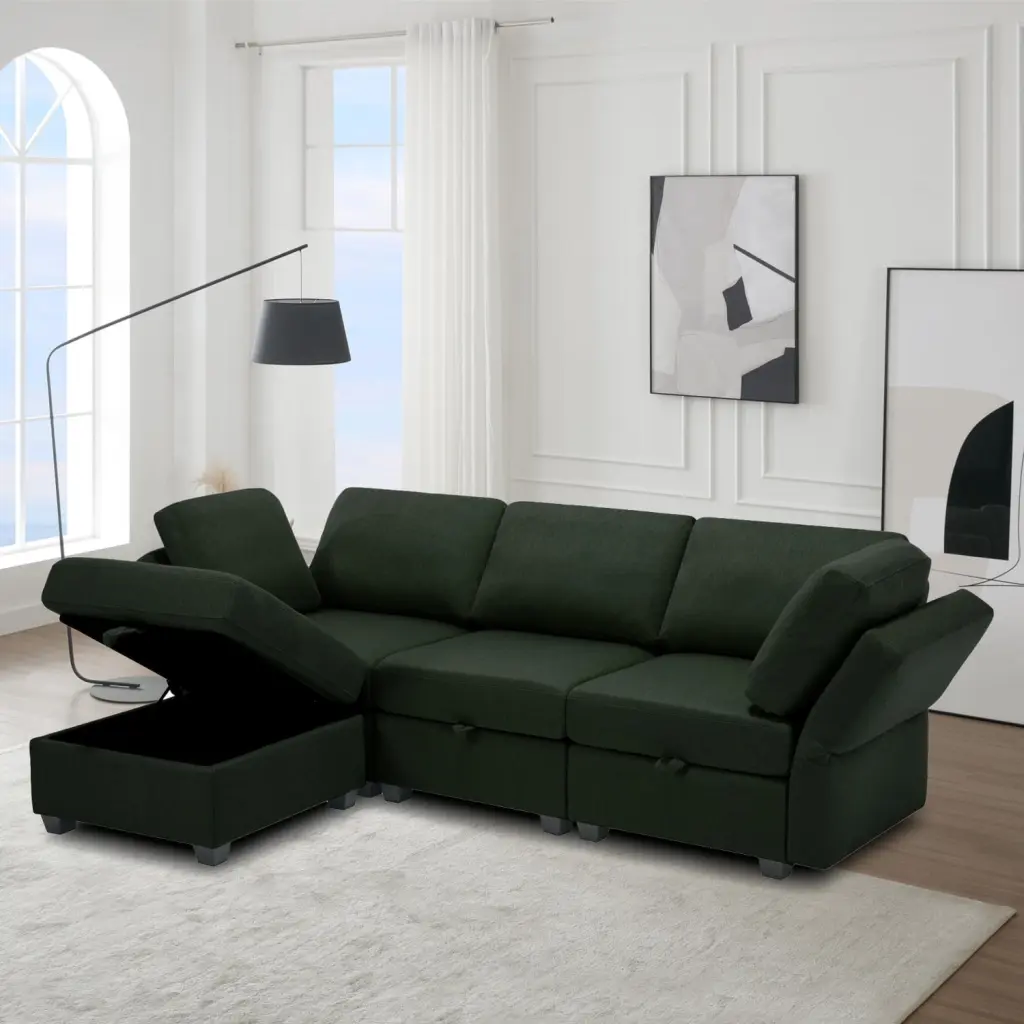 Miekor Furniture Convertible Sectional Sofa Chaise L Shaped Modular Sofa Couch Storage Seats Adjustable Arms and Backs Gre...