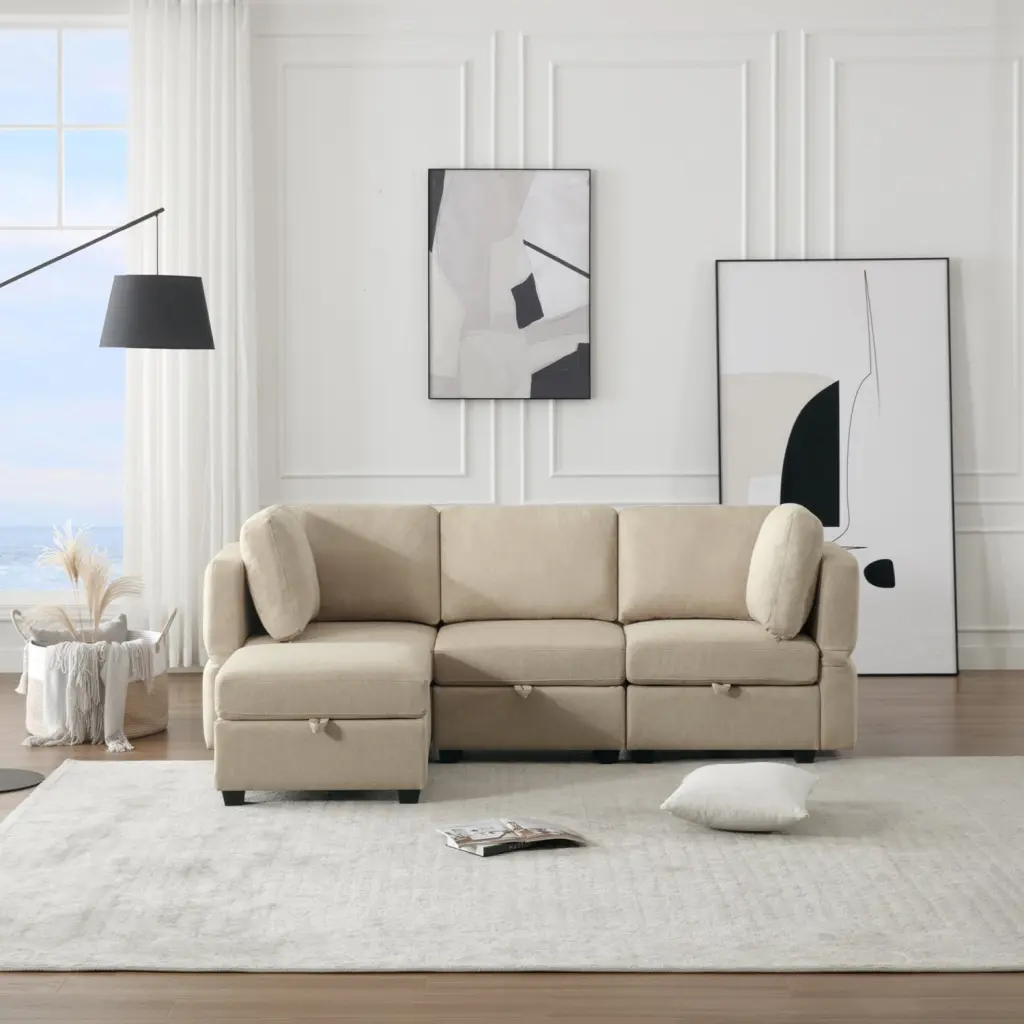 Miekor Furniture Convertible Sectional Sofa Chaise L Shaped Modular Sofa Couch Storage Seats Adjustable Arms and Backs Bei...