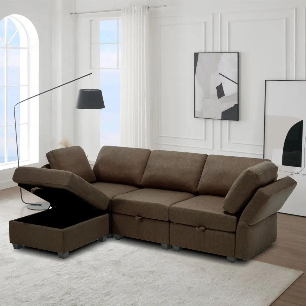 Miekor Furniture Convertible Sectional Sofa Chaise L Shaped Modular Sofa Couch Storage Seats Adjustable Arms and Backs Bro...