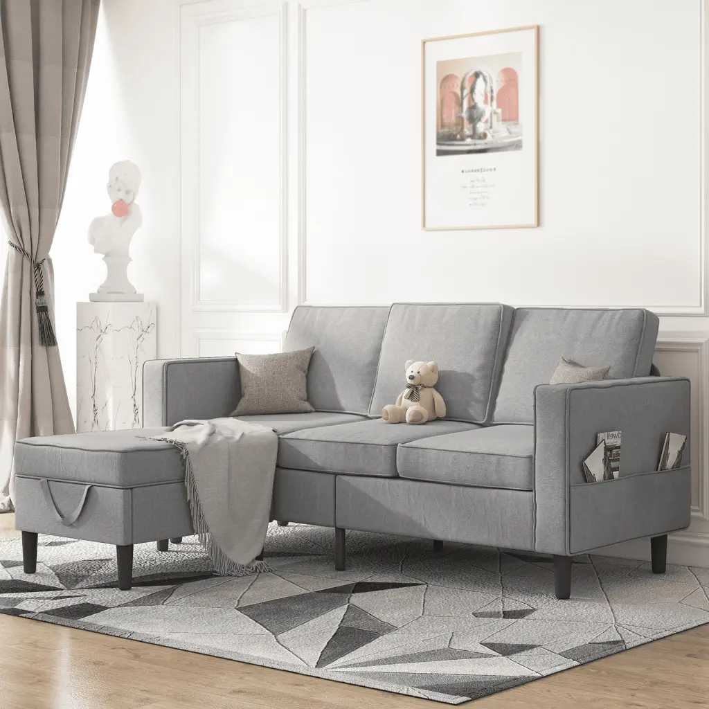 Mjkone Convertible Sectional Sofa Couch L-Shaped Storage Ottoman Small Space Light Gray