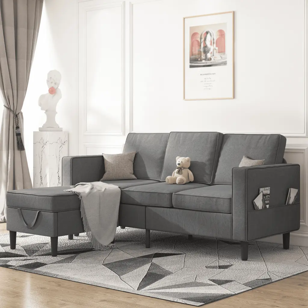 Mjkone Convertible Sectional Sofa Couch L-Shaped Storage Ottoman Small Space Dark Gray