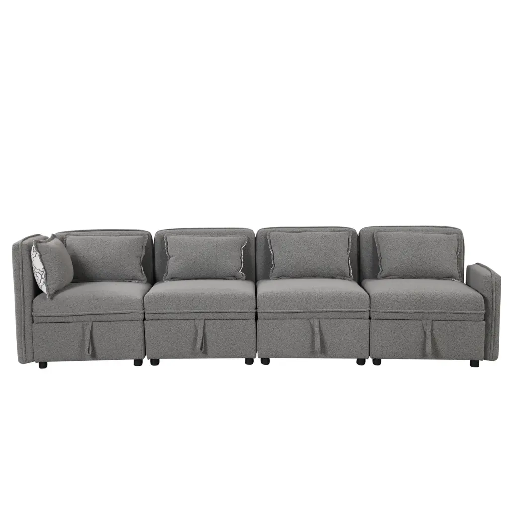 122.8-inch Convertible Modular Minimalist Gray Sofa 5 Pillows Wodine
