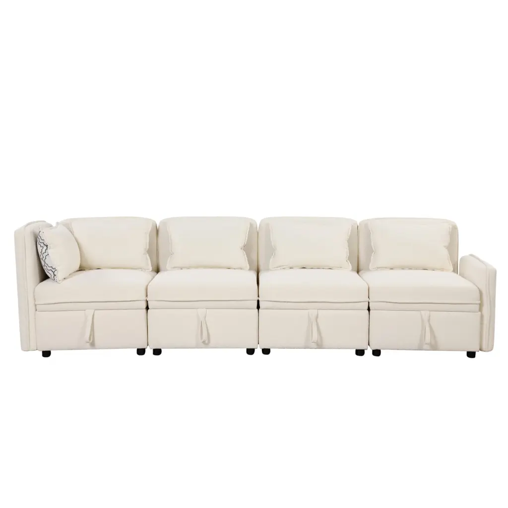 Elegant 4-Seater Modular Sofa Cream 122.8 Convertible Chenille Design Wodine