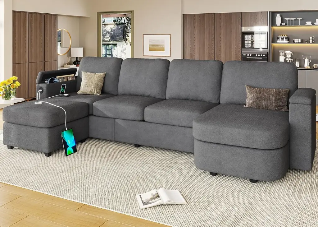 YIDUNLIFE Convertible U Shaped Sectional Sofa Storage Seat and Ottomans Dark Grey
