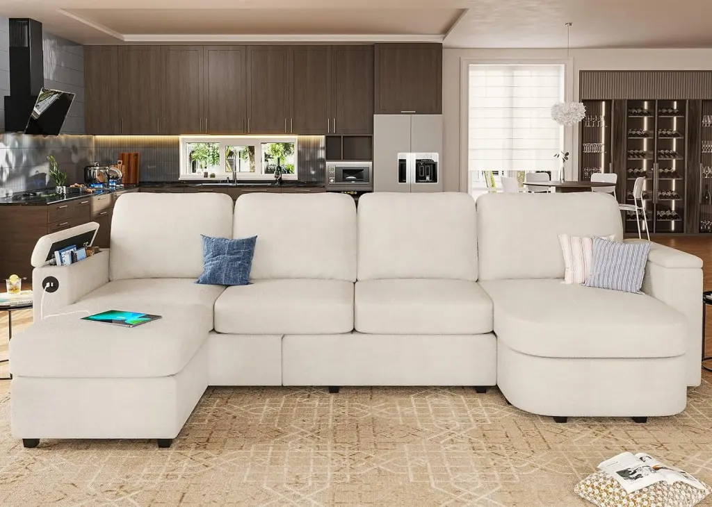 YIDUNLIFE Convertible U Shaped Sectional Sofa Storage Seat and Ottomans Beige