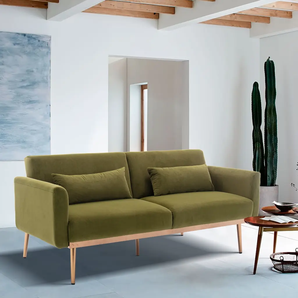 Velvet Sofa Bed Couch Sleeper Sofa PU Leather Sofa Folding Futon Sofa Bed Green Branax