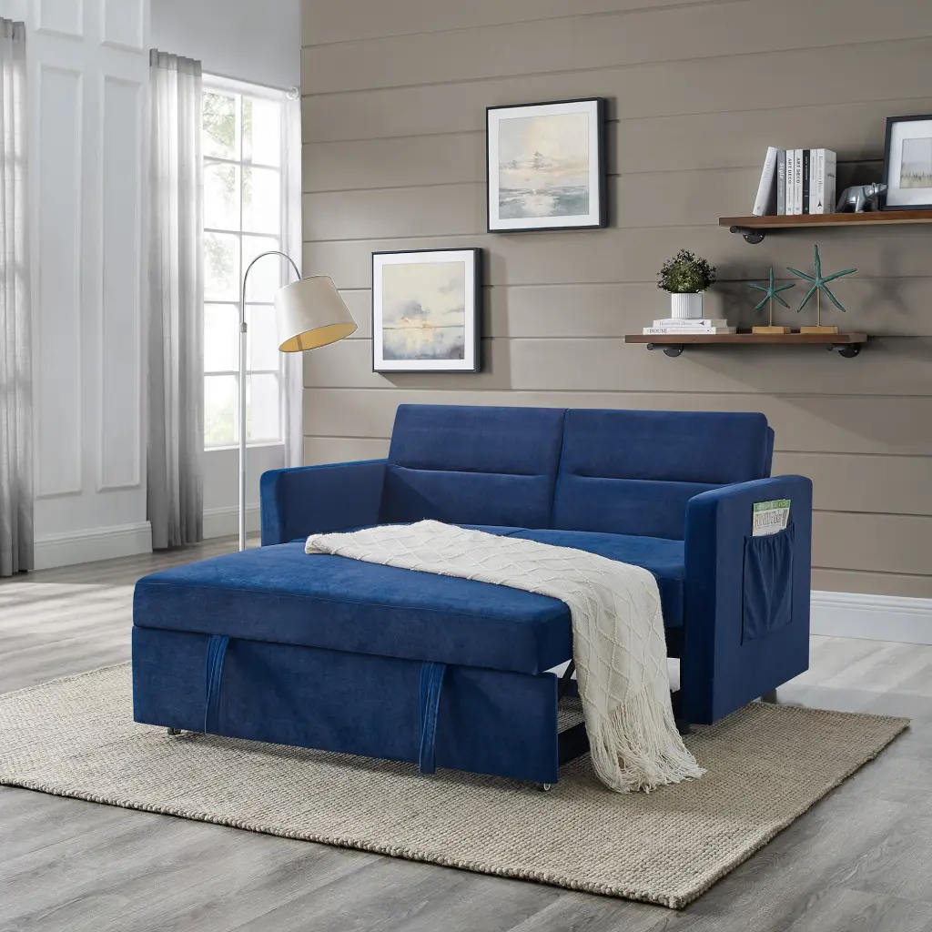 Hommoo Sofa Bed Pull-out Bed Modern Convertible Chair Living Room Apartment Office Blue