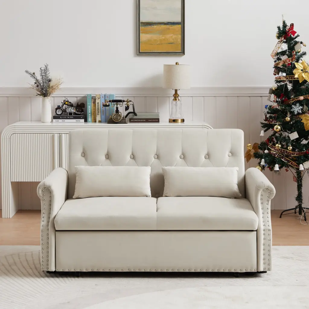 Miekor 55 Modern Shiny Velvet Convertible Loveseat Sleeper Sofa Adjustable Pull-Out Bed and Removable Armrest