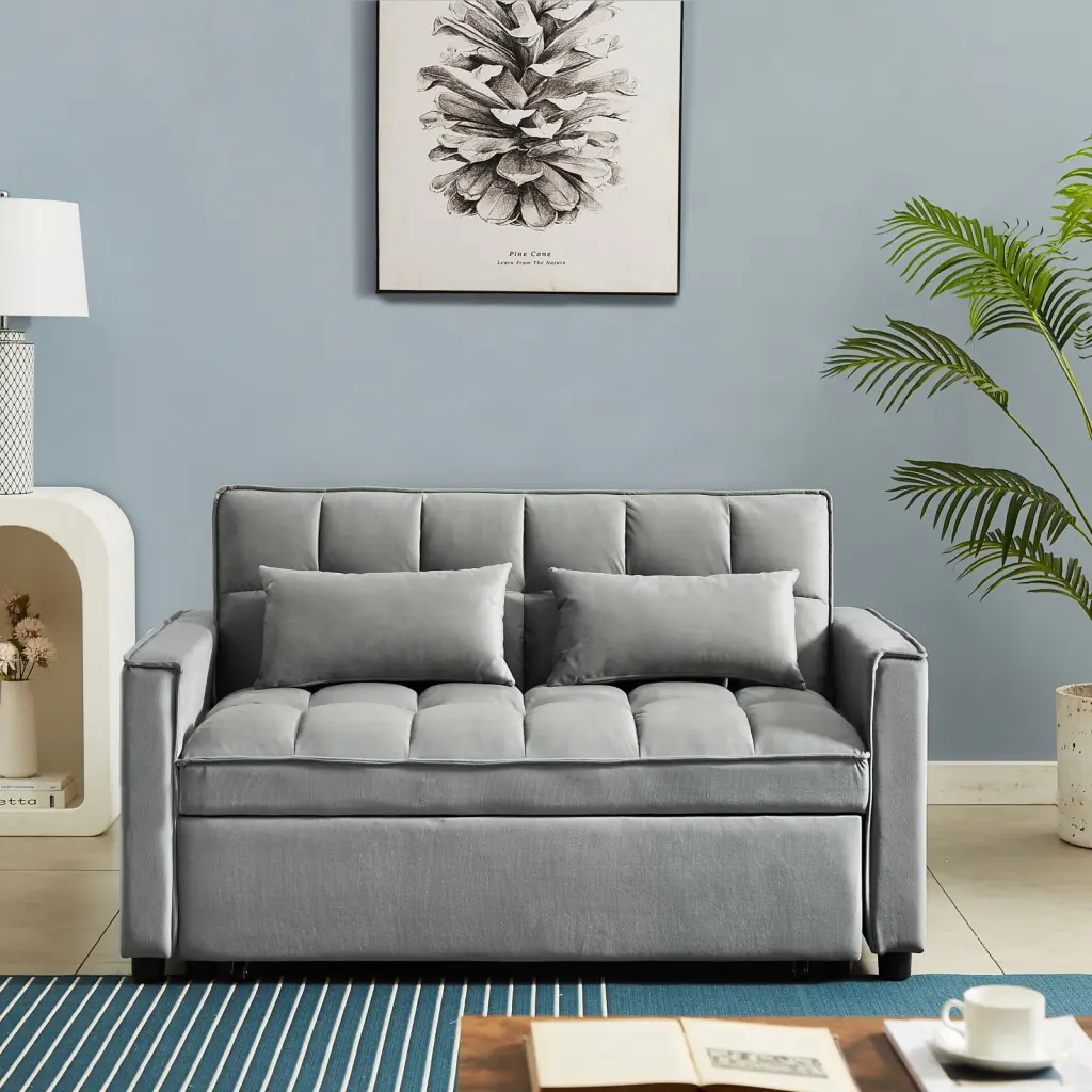 Modern Velvet Convertible Loveseat Sleeper Sofa Adjustable Backrest and 2 Lumbar Pillows Miekor
